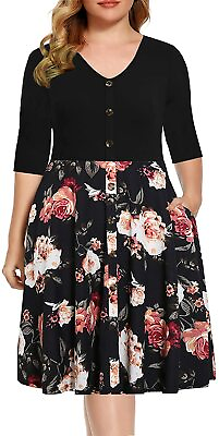 #ad BEDOAR Women#x27;s Casual Plus Size Dress V Neck Knee Length A Line Party Cocktail S $79.02