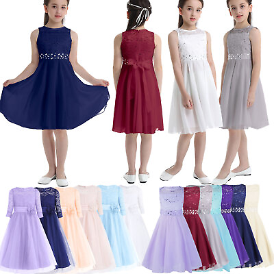 US Kids Girls Bridesmaid Floral Lace Flower Dress Wedding Birthday Party Dresses $10.00