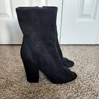 #ad #ad Guess Womens Boots Size 8.5M Black Faux Suede Open Toe Heeled $19.95