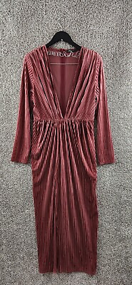 #ad Double Crazy Dress Rust Velvet V Neck Maxi Dress Long Sleeve Women#x27;s Size L $23.39