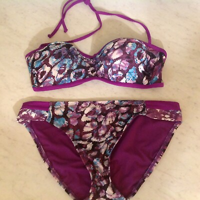 #ad Becca Swimwear by Rebecca Virtue Purple Bikini Padded Top Floral Medium $8.93