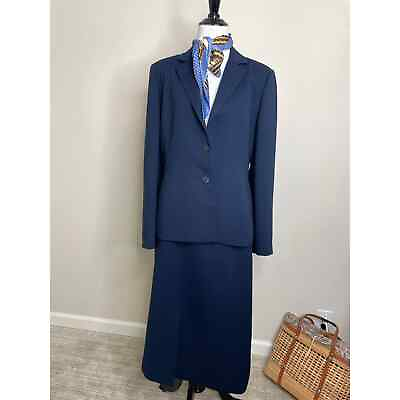 #ad Harve Benard Blue Suit Blazer Skirt Set Sz 10 $23.79