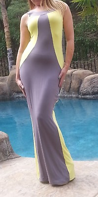 #ad #ad Maya Antonia PLUS SIZE Slimming Elegant Grey Yellow Maxi DressExtra Long $47.95