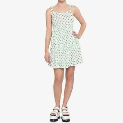 #ad Hot Topic Size Medium Strawberry Print Mint Green Tiered Tie Shoulder Sun Dress $16.00