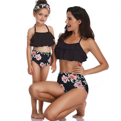 #ad New Style Swimsuit Printed High Waist Bikini Parent Child Swimwear Fashion Cute $32.39