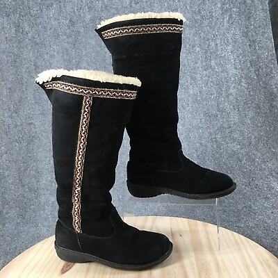 #ad Bearpaw Boots Womens 8 Knee High Tall Winter Snow Black Suede Sheepskin Pull On $34.99