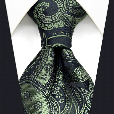 #ad Y30 Extra Long Silk Mens Necktie Dark Green Paisley Tie Classic Fashion $7.99