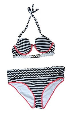 #ad Victoria#x27;s Secret 2PC Black White amp; Orange Bikini Set Women#x27;s Size 36B M $4.94