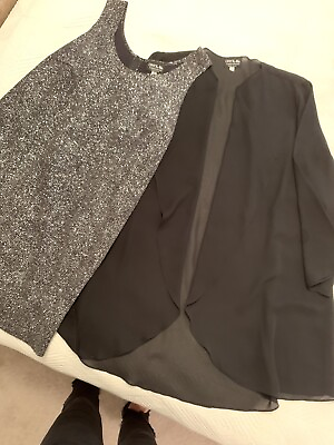 #ad Women’s Cocktail two piece silver sequined dress and black chiffon jacket $39.00