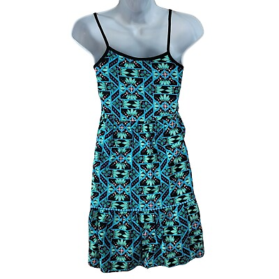 #ad Justice Girls Summer Dress Blue Green Size 12 Adj Strap Midi Sleeveless Floral $13.50