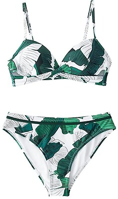 #ad Cupshe Women#x27;s Two Piece Swimsuit Push Up Bikini Top Floral Bikini Set Small $11.89