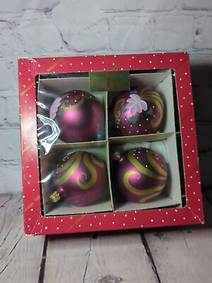 #ad DILLARDS Trimmings Glass Christmas Tree Brite ORNAMENTS Pink With Floral Gold $19.00