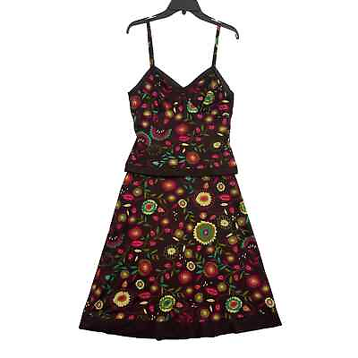 Anne Klein Skirt Set Womens Small Brown Floral Two Piece Camisole Top Stretch $20.00