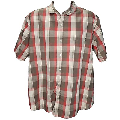 #ad Horny Toad Organic Dress Shirt Mens XL Red Gray Plaid Button Short Sleeve $14.99