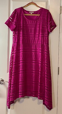 #ad Magenta Lace Women#x27;s Spring Summer Dress XL Mid Length Ships from middle TN $14.99