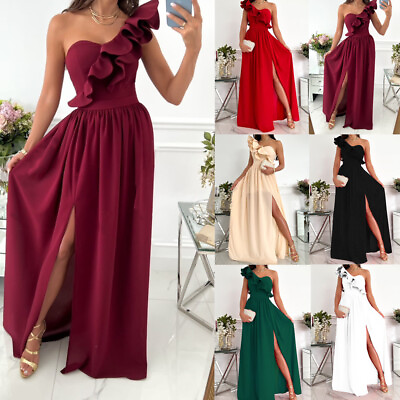#ad #ad Fashion New Women Side Slit Ruffled Sleeveless Evening Party Long Dress Cocktail $25.19
