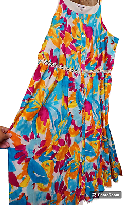 #ad Harlow amp; Rose Plus Size 3X Lined Sundress Colorful MOP Buttons Flowy NEW $32.99