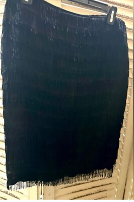 #ad Trina Turk Vintage Black silk fringe Midi Skirt Size 4 $48.00