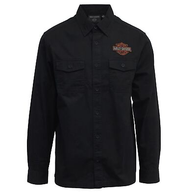 #ad Harley Davidson Men#x27;s Black Beauty Bar amp; Shield L S Woven Shirt S52B $25.03