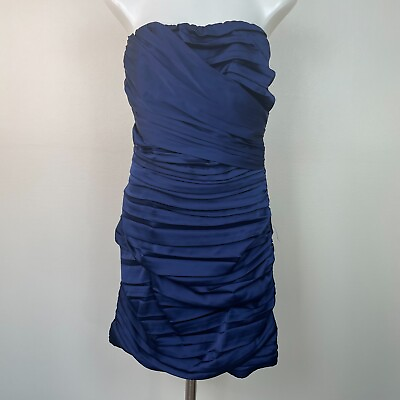 #ad Express Strapless Mini Dress 6 Blue Satin Shirred Pleated Cocktail Party Women#x27;s $16.00