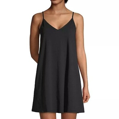 #ad NWT Lands End Womens Black Cotton Jersey Strappy Swim Coverup Dress SIZE LARGE $18.75