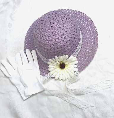 #ad Little Girls Tea Party Dress Up Set Purple Hat White Gloves Costume BIRTHDAY A $4.95