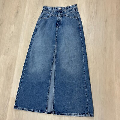 #ad Free People Come As You Are Denim Maxi Skirt Size 0 Medium Wash $69.99