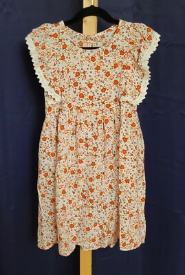 #ad NEW. Girl#x27;s orange floral print dress size Medium 6 7y $13.80