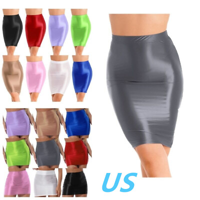 #ad US Womens Glossy High Waist Pencil Skirt Sexy Stretchy Package Hip Miniskirt $8.99