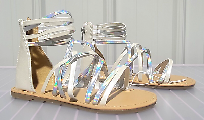 #ad #ad Cat amp; Jack Dion Big Girls#x27; Size 3 White amp; Iridescent Strappy Gladiator Sandals $15.25