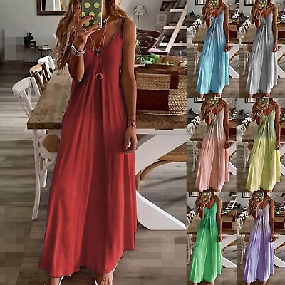 #ad Long Dress Camisole Casual V Neck Women#x27;s Tank Maxi Print Sleeveless Women#x27;s $15.99