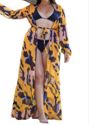 #ad Semi Sheer Beach Cover Up Kimono StyleLong Open Front Colorful $18.00