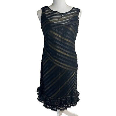 #ad Muse Dress Size 4 Black Gold Metallic Ruffled Hem Sleeveless Formal Cocktail $13.93