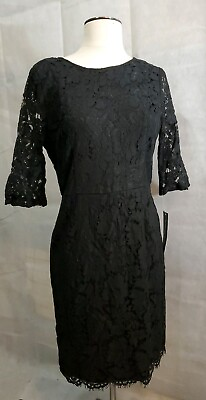 NWT Sharagano Women Black Cocktail Dress Size XS 3 4 Sleeves Lined Dress $21.59