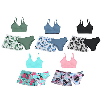 #ad Girls Set Pool Swimsuit Sports Swimwear Outfit Briefs Floral Tops Bikini Surf $14.87