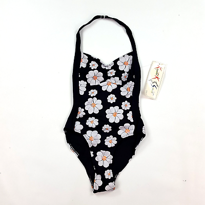 #ad VTG 80s Sunflower Halter Women#x27;s Medium Bikini One Piece Swim Suit Flower Top $27.99