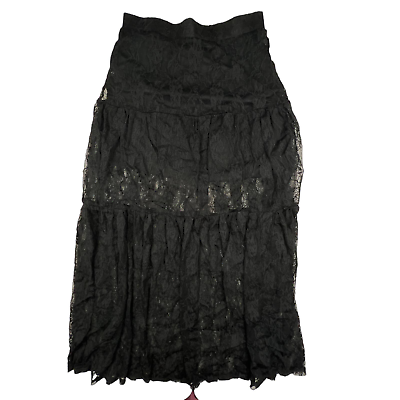 Kima Women Small Black Floral Lace Midi Skirt Gypsy Boho Gothic Bottom Lined $15.00