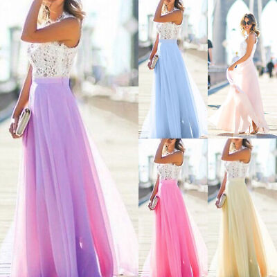 #ad Maxi Dress Ball Gown Prom Bridesmaid Chiffon Lace Evening Formal Party Women $25.23