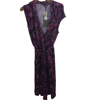 #ad Tommy Bahama Indigo Flora Cap Sleeve Faux Wrap Dress Rum Berry Size XL NWT $59.99