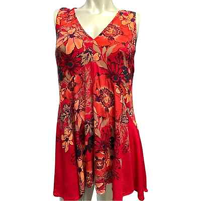 #ad Free People Womens Back Yard Party Tunic Dress Size XS Red Floral Sleeveless $20.00