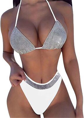 #ad Sexy Halter Tie Triangle Bikini Set Swimsuit Strings High Cut Bathing Suit $34.46