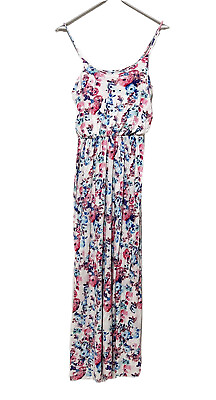 #ad Lush Womens Sz Sm Floral Maxi Dress Spaghetti Straps Rayon Stretch Soft Summer $16.15