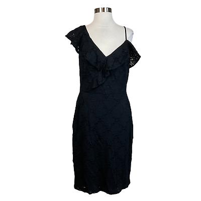 Ralph Lauren Women#x27;s Cocktail Dress Black Lace Sleeveless Ruffled Sheath Size 10 $69.99