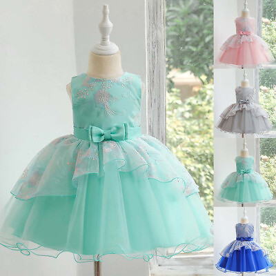 #ad Kids Baby Girls Bow Ruffle Lace Mesh Tutu Dress Wedding Birthday Party Bow Gown $32.19