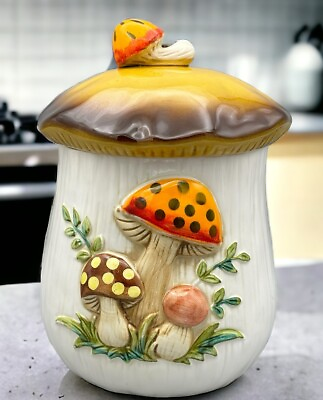 #ad READ DETAILS Merry Mushroom Canister Cookie Jar Sears Japan 11” Vtg 1978 Orange $39.95
