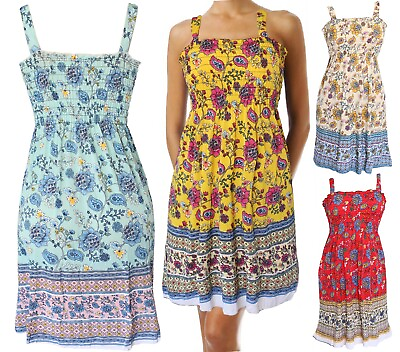 Summer Sundress for Women Paisley Beach Cover Ups Sleeveless Smocked Dress $12.95
