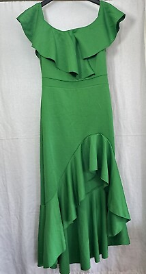 Venus Dress Long Women Green Ruffle Short Sleeve Size M $15.99