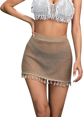 #ad #ad MakeMeChic Women#x27;s Crochet Cover Up Skirt Tassel Knit Mini Beach Cover Up $57.61