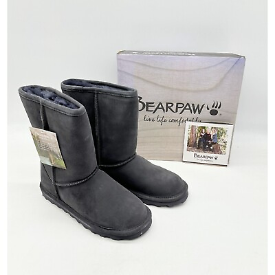 #ad BEARPAW Boots Women#x27;s Elle Short Suede Leather Never Wet Charcoal Size 10 NIB $55.99