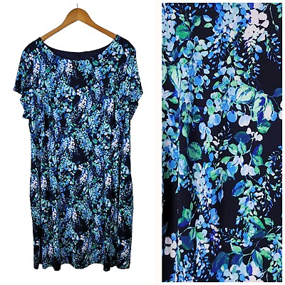 #ad Roz Ali Party Dress Plus Size 20W Career Floral Blue Green Cottagecore Stretch $20.09